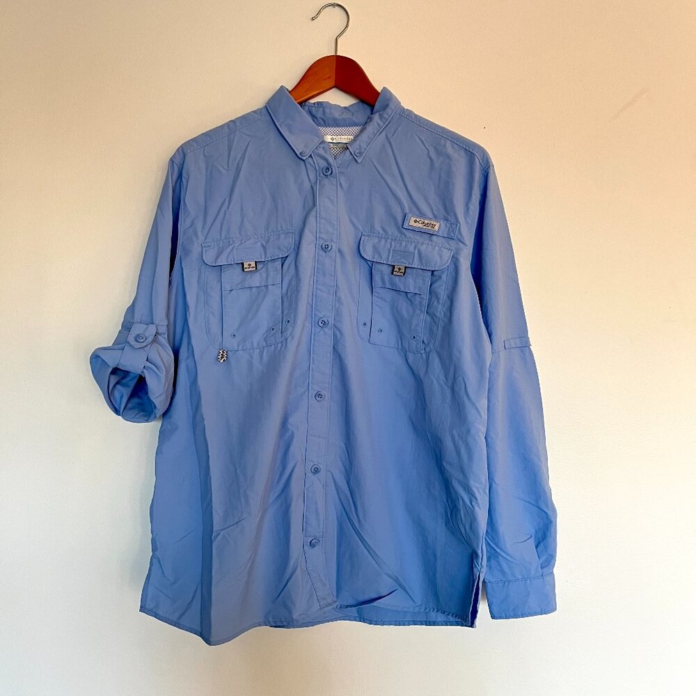 Columbia PFG Bahama Long Sleeve Shirt Womens XL Lt Blue Vented Mesh NWOT